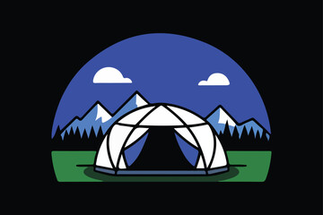 Geodesic Dome Tent Camping in the Mountains Under the Night Sky Vector Illustration Perfect for Outdoor Adventures and Sustainable Living Concepts