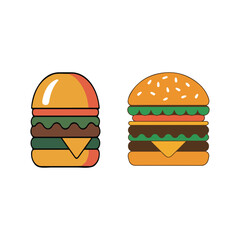Two Delicious Cartoon Burgers with Varying Styles on a White Background for Food Related Illustrations and Digital Marketing