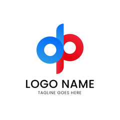 A modern, colorful logo with a blue 'o' and red 'p' connected together, plus placeholders for a company name and tagline.