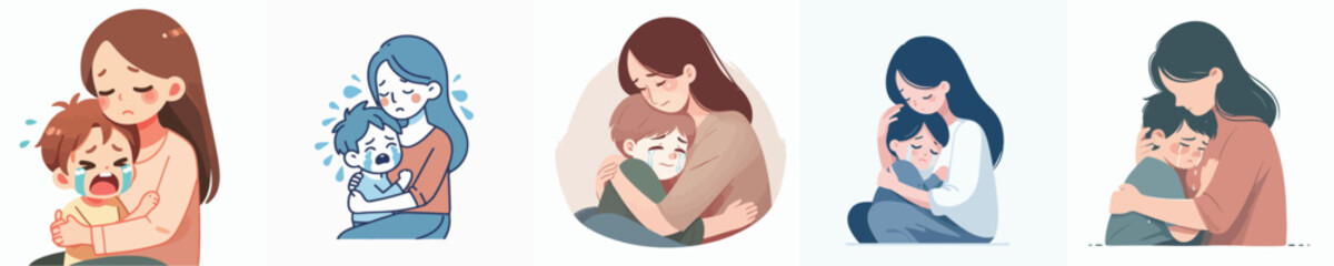 Obraz premium vector of a boy crying in his mother's arms