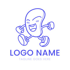 A playful mascot logo of a running, happy bean character with a smiling face and arms and legs.