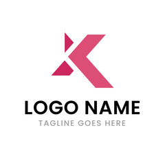 Obraz premium A bold, geometric logo with a pink abstract shape that resembles the letter 'K' with a placeholder for a company name and tagline.