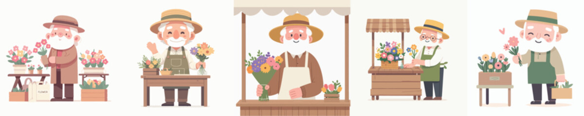 vector of grandfather selling flowers