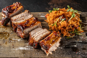 Grilled pork ribs with braised cabbage