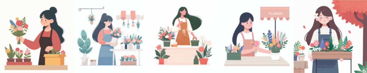 vector of woman selling flowers