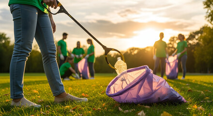 Volunteer team cleaning park environmental protection sustainability community cleanup nature eco friendly earth day green initiative