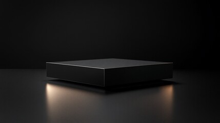 Square black pedestal on reflective surface