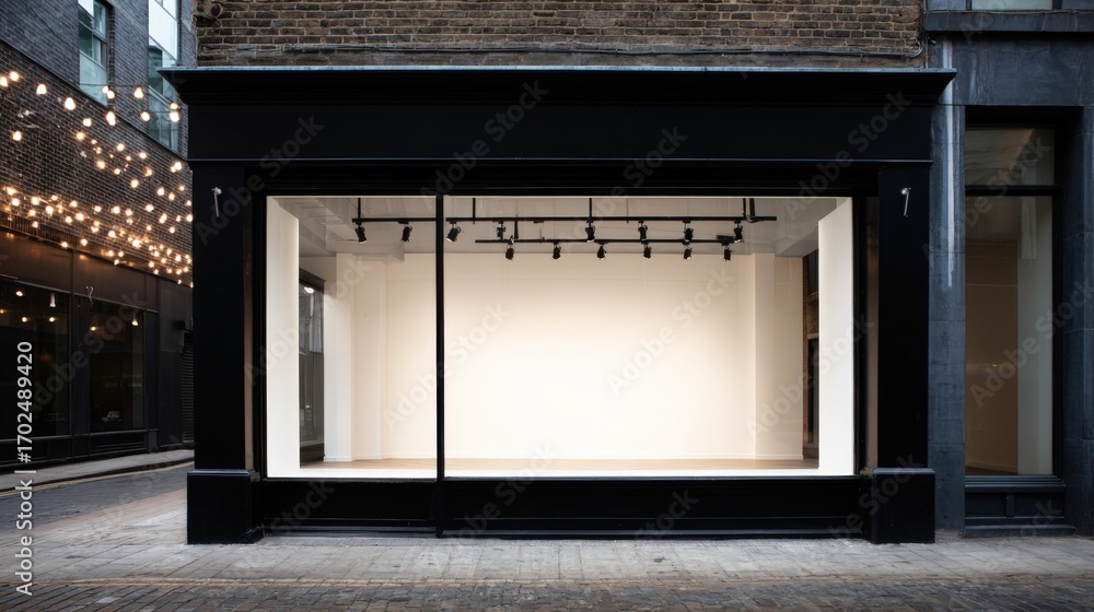 Poster Modern Empty Storefront with Large Windows, Ready for Customization and Business Branding