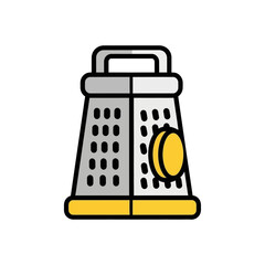 Metal grater shreds cheese in kitchen preparation tool illustration