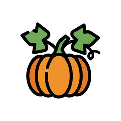 Orange pumpkin grows with leaves farm harvest season