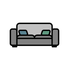 Gray couch supports cushions in furniture showroom display