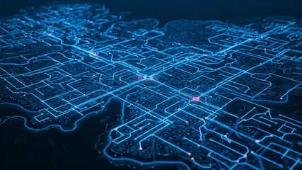 Digital map smart grid glowing connection network city electricity technology infrastructure with blue futuristic energy, urban illuminated power lines, data communication, modern innovation system - Powered by Adobe