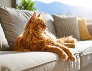 Ginger cat resting on a couch