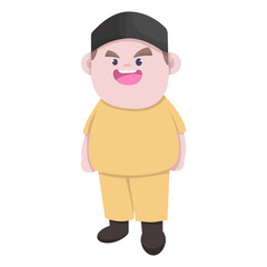 Obraz premium An illustration of a plump male character wearing a brown shirt and pants with a black hat, looking friendly and cheerful.