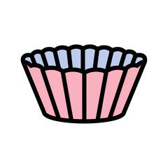 Cupcake liner displays pink stripes pattern on white