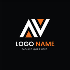A black, white, and orange logo with a geometric design resembling the letters "A" and "V" intertwined on a dark background.