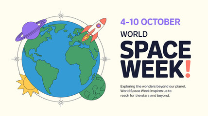 Celebrate World Space Week Exploring the Universe with Earth Rocket and Planets from October 4th to 10th Promoting Space Exploration