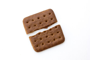 A chocolate biscuit on a white background