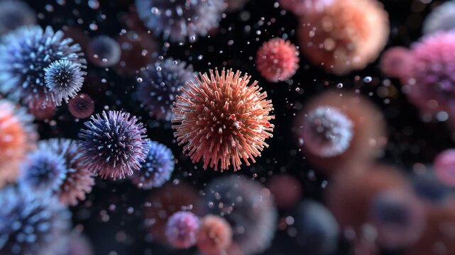 3d rendering of virus cells microscopic view medical illustration infection disease concept healthcare microbiology epidemic pandemic bacteria pathogen science background