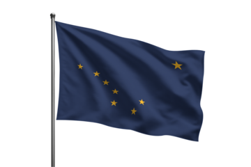 Alaska state waving flag on a pole PNG