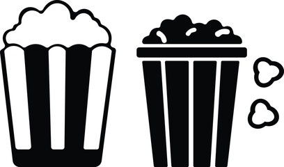 Art & IllustrationPopcorn icon set.Minimalist black and outline vector icon set of a popcorn bucket, symbolizing cinema, movie, and entertainment in a clean and simple design.
