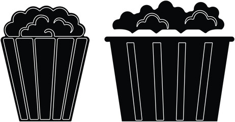 Art & IllustrationPopcorn icon set.Minimalist black and outline vector icon set of a popcorn bucket, symbolizing cinema, movie, and entertainment in a clean and simple design.