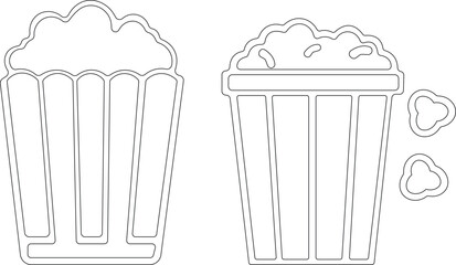 Art & IllustrationPopcorn icon set.Minimalist black and outline vector icon set of a popcorn bucket, symbolizing cinema, movie, and entertainment in a clean and simple design.