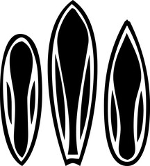 Stylized surfboard shapes vector outline design for surfing and summer beach themes.