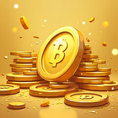 Golden Coins Stacking and Falling Illustration Financial Concept