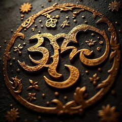 Golden Ornament Design with Floral Pattern on Dark Background