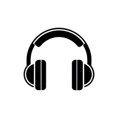 Simple black and white headphone illustration for listening to music or podcasts