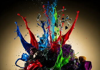 Obraz premium Dynamic Color Splash with Shattered Glass