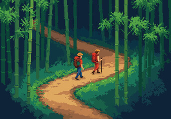 Pixel Art Hiking Adventure A Journey Through the Bamboo Forest