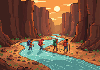 Pixel Art Hiking Adventure A Journey Through the Canyon
