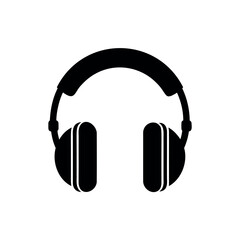 Black silhouette headphones representing audio equipment used for listening to music
