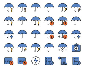 Obraz premium A grid layout of insurance icons representing various risks and protection solutions against them