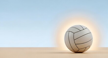White Volleyball with Gray Panel Seams on Sandy Beige Surface