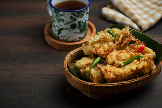 Gorengan, bakwan or vegetable fries. Traditional street food from Indonesia.