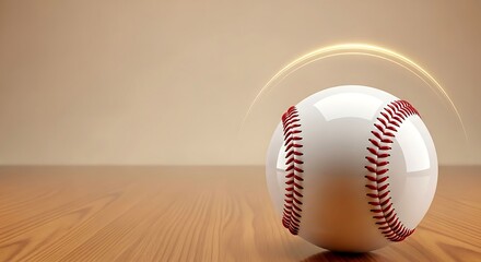 Glossy White Baseball with Red Stitching on Polished Wooden Surface