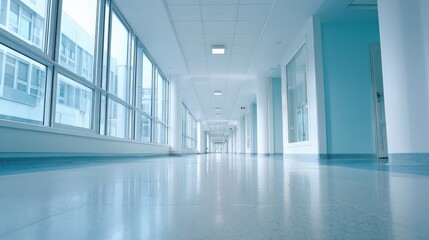 Modern Hospital Hallway with Natural Light and Clean Design for Healthcare Professionals
