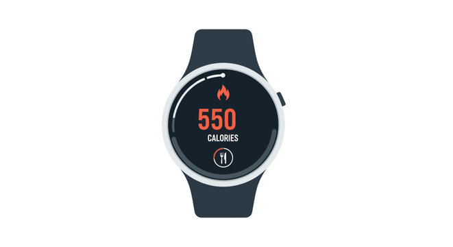 Black Smartwatch Displaying 550 Calories Burned with Flame Icon.