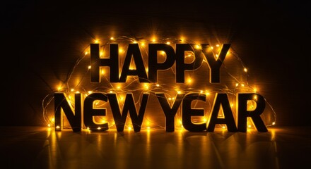  Wood carved 3D Happy New Year