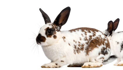 Obraz premium Two rabbits, spotted, white background