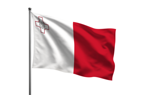 A Malta flag waving on a metal pole