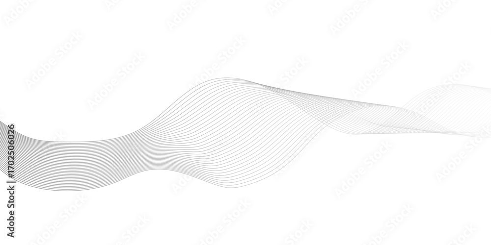 Poster geometric grey vector waves on white background. editable stroke, abstract background wave line eleg