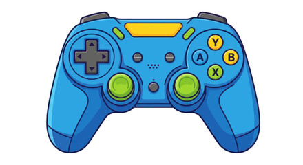 Cartoon Blue Video Game Controller with Buttons and Joysticks. © Leo