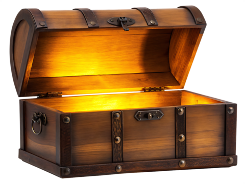 Antique wooden chest golden glow isolated on a transparent background - Powered by Adobe