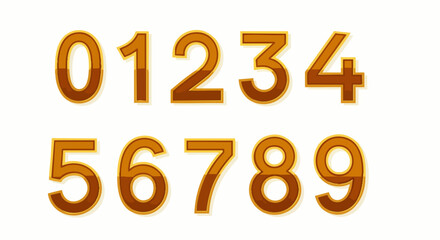 A complete set of shiny golden metallic numbers from zero to nine, perfectly isolated on a clean white background, ideal for various design projects.