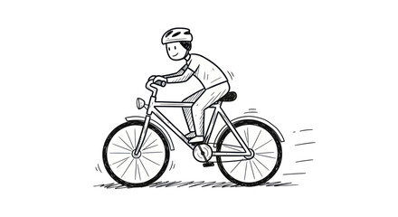 Fototapeta premium Hand-drawn sketch of a person riding a bicycle with a helmet showing motion.