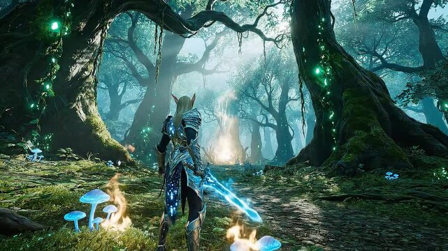 Fantasy Forest Adventure Game Scene.